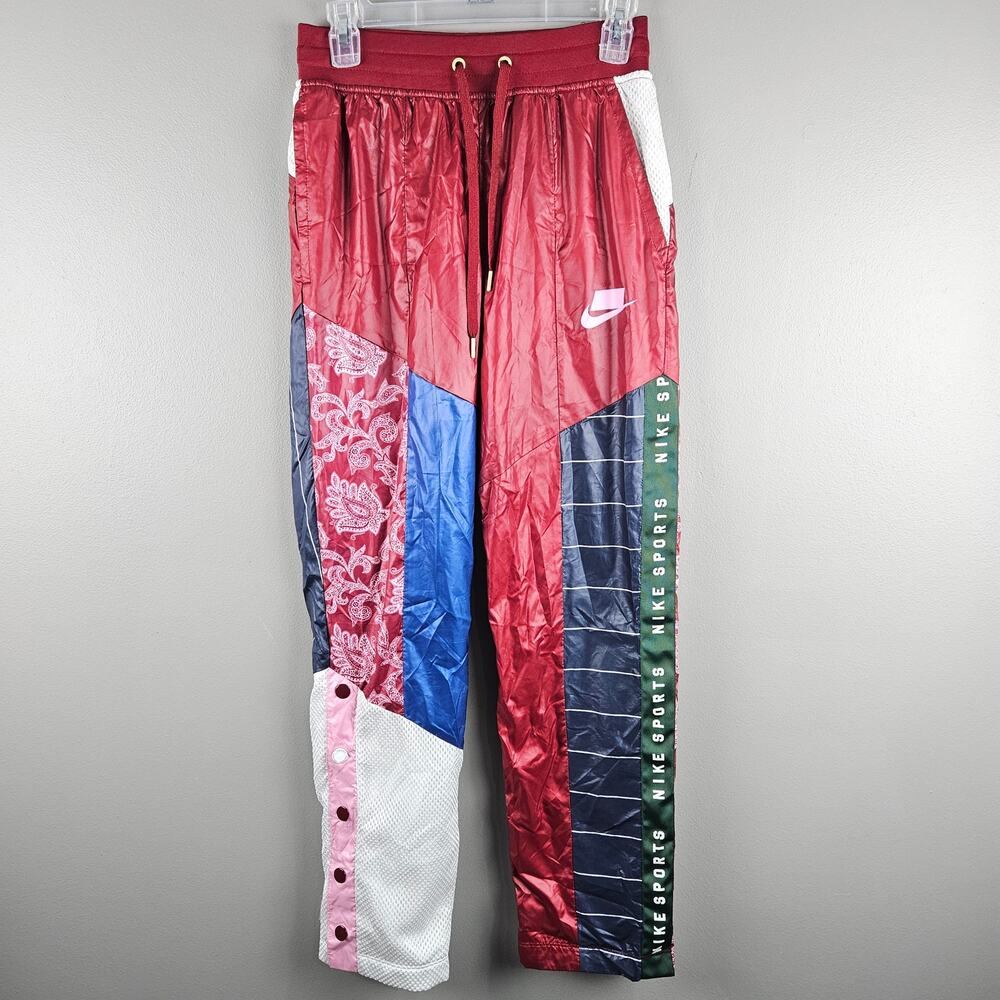 Nike Sports Patchwork Windbreaker Pants Retro Y2K Colorblock Track Pants Size XS